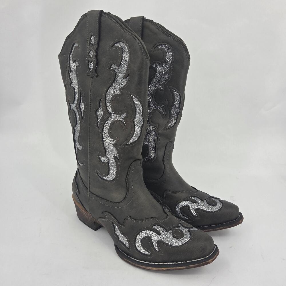 Pierre Dumas Kaylee Metallic Cowboy Western Boots Vegan Black NEW Size 10